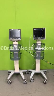 2 x Datascope Passport V Patient Monitors Including Co2, Microstream, ECG, SpO2, P1, P2, T2 and NIBP Options (Both Power Up with 1 x Damaged Display - See Photo)