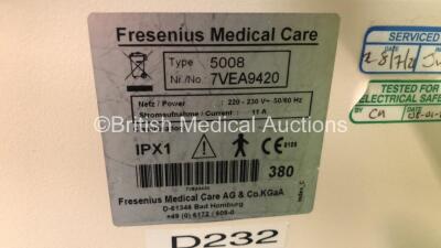 2 x Fresenius Medical Care 5008 Cordiax Dialysis Machines - Software Version 4.57 - Running Hours 33216 / 42442 (Both Power Up) *S/N 7VEA9420 / 5VEA2374* - 5