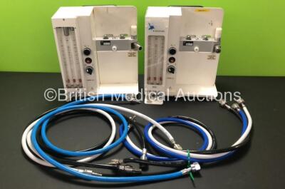 2 x Anmedic Hawk Wall Mounted Induction Anaesthesia Machines with Hoses (1 x Handle Missing Stopper - See Photos)