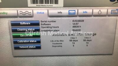 2 x Fresenius Medical Care 5008 Cordiax Dialysis Machines - Software Version 4.57 - Running Hours 45534 / 40961 (Both Power Up) *S/N 6VEA5029 / 6VEA4927* - 3