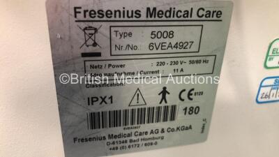 2 x Fresenius Medical Care 5008 Cordiax Dialysis Machines - Software Version 4.57 - Running Hours 45534 / 40961 (Both Power Up) *S/N 6VEA5029 / 6VEA4927* - 7