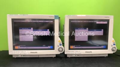 2 x Philips IntelliVue MP70 Anesthesia Monitors (Both Power Up, 1 with Missing Tag-See Photo) *G* *SN DE843A5701, DE843A5628*