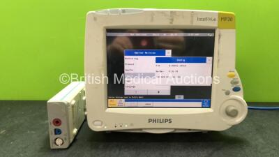 Philips IntelliVue MP30 Patient Monitor Software Revision F.01.43 with 1 x Hewlett Packard M3000A Opt D06 Module Including ECG/Resp, SpO2, NBP Options (Powers Up with Damage-See Photos)