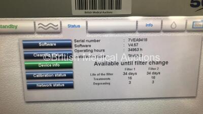 2 x Fresenius Medical Care 5008 Cordiax Dialysis Machines - Software Version 4.57 - Running Hours 34953 / 37165 (Both Power Up) *S/N 6VEA4928 / 7VEA9418 * - 2