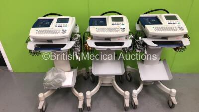 3 x Welch Allyn CP200 ECG Machines on Stand with 3 x 10 Lead ECG Leads (All Power Up with 1 x Display Damage - See Photo)