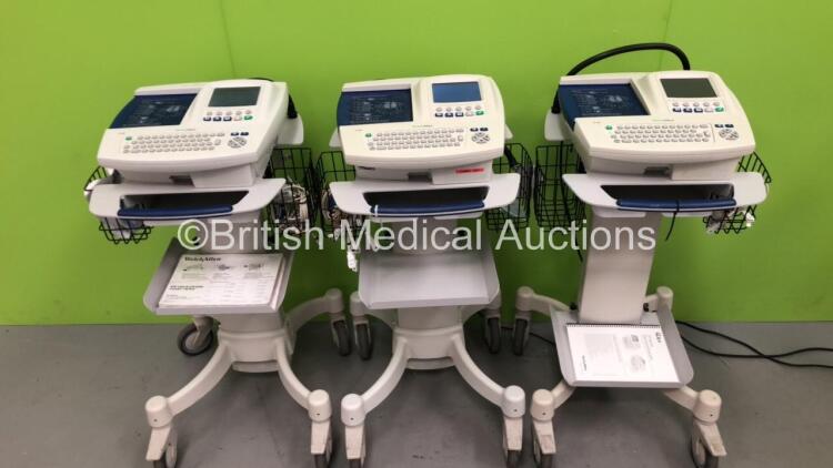 3 x Welch Allyn CP200 ECG Machines on Stand with 3 x 10 Lead ECG Leads (All Power Up)