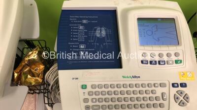 3 x Welch Allyn CP200 ECG Machines on Stand with 2 x 10 Lead ECG Leads (All Power Up) - 3