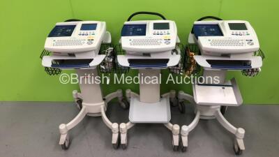 3 x Welch Allyn CP200 ECG Machines on Stand with 3 x 10 Lead ECG Leads (All Power Up)