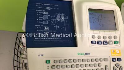 3 x Welch Allyn CP200 ECG Machines on Stand with 3 x 10 Lead ECG Leads (All Power Up) - 4