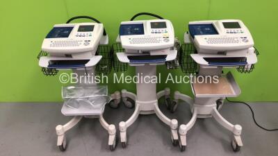 3 x Welch Allyn CP200 ECG Machines on Stand with 1 x 10 Lead ECG Lead (2 x Power Up and 1 x No Power, all with Display Damage - See Photos)