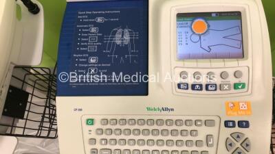 3 x Welch Allyn CP200 ECG Machines on Stand with 1 x 10 Lead ECG Lead (2 x Power Up and 1 x No Power, all with Display Damage - See Photos) - 3