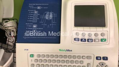 3 x Welch Allyn CP200 ECG Machines on Stand with 1 x 10 Lead ECG Lead (2 x Power Up and 1 x No Power, all with Display Damage - See Photos) - 4