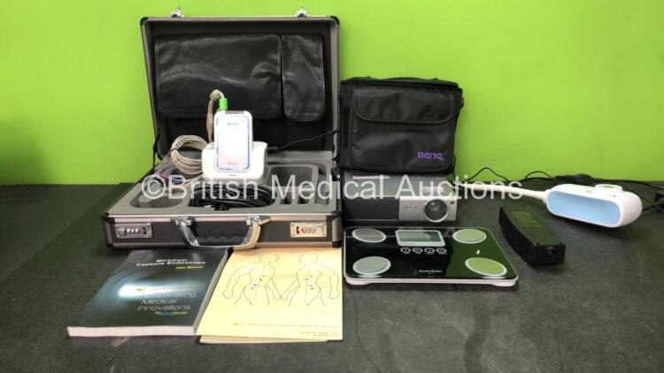 Mixed Lot Including 1 x Intro Medical Micro Cam MR1100 Receiver Unit with 1 x Intro Medical Micro Cam Model MR1100-B Battery, 1 x Intro Medical Micro Cam Model MR 1000-C Capsule Battery Charger, 1 x 9 Lead ECG Lead, 1 x User Manual in Carry Case (Powers U