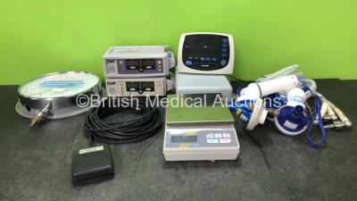 Mixed Lot Including 3 x Entonox Hoses, 1 x Kern Weighing Scales, 1 x Keeler Headtorch (Missing Battery - See Photos) 1 x Test Gauge, 1 x Nonin SpO2 Avant 4000 Monitor, 1 x Aquiline Footswitch, 1 x Invacare Compressor, 1 x Nellcor N-550 SpO2 Monitor (Power