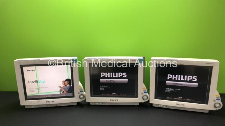 2 x Philips IntelliVue MP70 Patient Monitors and 1 x Philips IntelliVue MP70 Anesthesia Patient Monitor (All Power Up - 2 x Damaged Casing, See Photos)