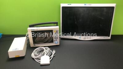 Mixed Lot Including 1 x Siemens SC7000 Patient Monitor with ECG Lead and Power Supply (Powers Up) 1 x ConMed 26 Inch HD 1080p Monitor (Untested Due to No Power Supply) and 1 x Oxylitre Victor-Vac Suction Unit with 2 x Cups and Hoses (Powers Up, 1 x Missin