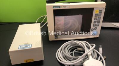 Mixed Lot Including 1 x Siemens SC7000 Patient Monitor with ECG Lead and Power Supply (Powers Up) 1 x ConMed 26 Inch HD 1080p Monitor (Untested Due to No Power Supply) and 1 x Oxylitre Victor-Vac Suction Unit with 2 x Cups and Hoses (Powers Up, 1 x Missin - 2