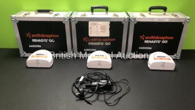 3 x Smith & Nephew Renasys Go Negative Pressure Wound Therapy Units with 1 x Power Supply and 3 x Cases (All Power Up)
