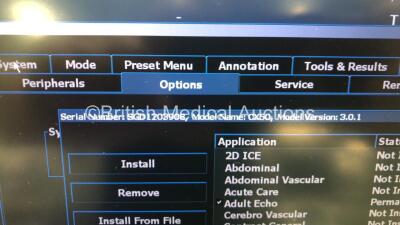 Philips CX50 Portable Ultrasound Scanner Ref 989605384711 *S/N SGD1209308* **Mfd 2012** Revision 3.0.1 with 2 x Transducers / Probes (S5-1 and D2cwc) on Philips CX Cart (Powers Up - Missing Rubber from Wheels) - 7