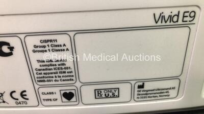 GE Vivid E9 XDclear Flat Screen Ultrasound Scanner *S/N VE99149* **Mfd 02/2015** Application Software Version 113 Revision 1.2 System Software Version 104.3.6 (Powers Up) ***IR495** - 8