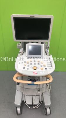 Philips iU22 Flat Screen Ultrasound Scanner on D.0 Cart *S/N 02R6T8* **Mfd 01/2007** with 4 x Transducers / Probes (L17-5 / C5-2 / L9-3 and C8-4v) (HDD REMOVED) ***IR499**