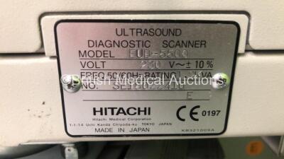 Hitachi EUB-5500 Ultrasound Scanner *S/N SE18022410* **Mfd 06/2007** with 2 x Transducers / Probes (EUP-V53H and EUP-C514) and Sony UP-895CE Colour Video Printer (Powers Up - Printer Cover Damaged - See Pictures) ***IR481*** - 8