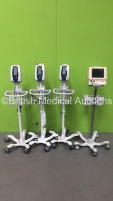 3 x Welch Allyn SPOT Vital Signs Monitors on Stands and 1 x Fukuda Denshi DS-7100 Patient Monitor on Stand (All Power Up) *S/N 50000168 / 200722805 / 200803051 / 200721631*