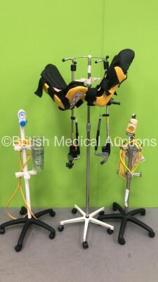 2 x Yellowfin Orthopedic Leg Splints on Drip Stand with 2 x Regulators on Stands with Hoses and Cups