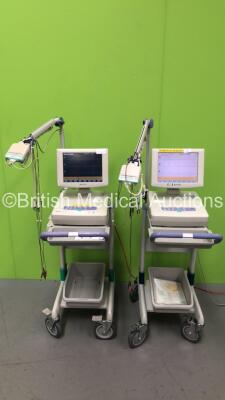 2 x Nihon Kohden ECG-1550K Cardiofax V ECG Machines on Stands with 2 x 10 Lead ECG Leads (Both Power Up) *GI*