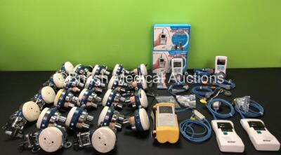 Mixed Lot Including 22 x Entonox Valves, 2 x Oxi-Pulse 3300MDD Pulse Oximeters with Finger Sensors, 1 x Nellcor N-20 Pulse Oximeter with Finger Sensor, 2 x Newtech NT1A-V Pulse Oximeters with Accessories, 4 x Aircast Ankle Braces, 2 x Medix Hi-Flo Nebulis