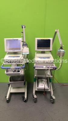 2 x Nihon Kohden ECG-1550K Cardiofax V ECG Machines on Stands with 2 x 10 Lead ECG Leads (Both Power Up) *GI*