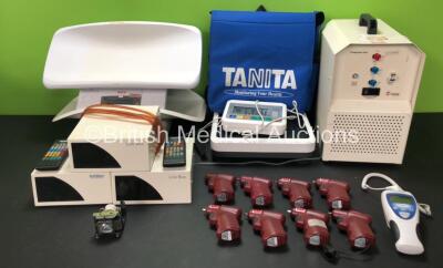 Mixed Lot Including 8 x EZ-IO G3 Power Drivers (6 x No Power, 2 x Flashing Red Light) 3 x Laerdal Link Boxes, 2 x Laerdal SimMan Remotes, 1 x Projection Lamp, 2 x Seca Infant Weighing Scales (1 x Missing Battery Casing - See Photos) 1 x Tanita Weighing Sy