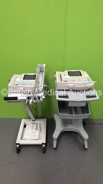 2 x GE Mac 1200 ST ECG Machines on Stands with 2 x 10 Lead ECG Leads (Both Power Up) *GI*