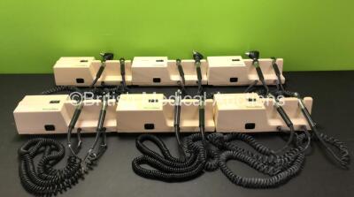 6 x Welch Allyn 767 Series Wall Mounted Ophthalmoscope Transformers with 3 x Attachments (1 x Attachment Missing Glass and 5 x Wear to Cables - See Photos) *RI*