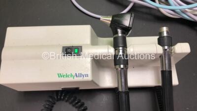 Mixed Lot Including 1 x Welch Allyn 767 Series Wall Mounted Ophthalmoscope Transformer with 1 x Attachment, 1 x Keeler Vista Ophthalmoscope (Damaged Plug and Wear to Cable - See Photos) and Various Patient Monitoring Cables *RI* - 3