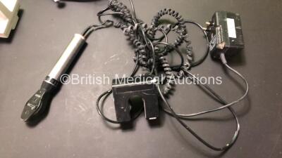 Mixed Lot Including 1 x Welch Allyn 767 Series Wall Mounted Ophthalmoscope Transformer with 1 x Attachment, 1 x Keeler Vista Ophthalmoscope (Damaged Plug and Wear to Cable - See Photos) and Various Patient Monitoring Cables *RI* - 4