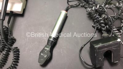 Mixed Lot Including 1 x Welch Allyn 767 Series Wall Mounted Ophthalmoscope Transformer with 1 x Attachment, 1 x Keeler Vista Ophthalmoscope (Damaged Plug and Wear to Cable - See Photos) and Various Patient Monitoring Cables *RI* - 6