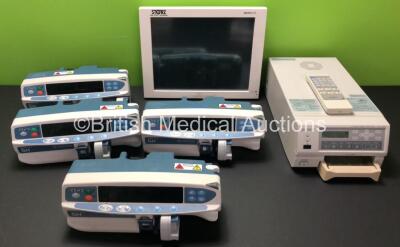 Mixed Lot Including 4 x CareFusion Alaris GH Plus Syringe Pumps (All Power Up, 2 x Require Service, 1 x Error Code SF3) 1 x Sony UP-21MD Color Video Printer (Powers Up) 1 x Sony RM-5500 Remote Control and 1 x Karl Storz 200903 31 Touch Screen Monitor (Unt