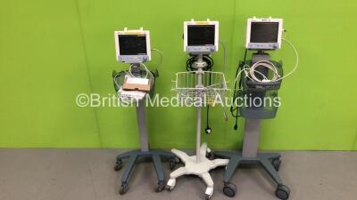 3 x Datascope Tiro Patient Monitors on Stands with 3 x BP Hoses (All Power Up)