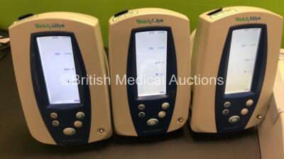 Mixed Lot Including 5 x Welch Allyn Spot Vital Signs Monitors with 5 x Power Supplies (All Power Up, 1 x Damage to Casing - See Photos) 1 x Welch Allyn 53NTO Patient Monitor (Powers Up) 1 x Mortara ELI 280 ECG Machine (Draws Power Does Not Power Up) 1 x S - 2
