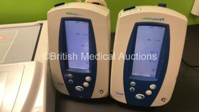 Mixed Lot Including 5 x Welch Allyn Spot Vital Signs Monitors with 5 x Power Supplies (All Power Up, 1 x Damage to Casing - See Photos) 1 x Welch Allyn 53NTO Patient Monitor (Powers Up) 1 x Mortara ELI 280 ECG Machine (Draws Power Does Not Power Up) 1 x S - 3