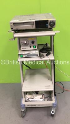Olympus TC-C1 Clinical Trolley with Olympus CLK-4 Light Source, Olympus OTV-SC Camera Control Unit and Sony SVO-140PB Video Cassette Recorder (Powers Up)