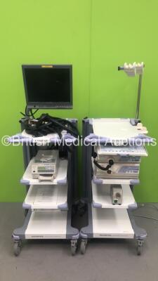 2 x Olympus Stack Trolleys with Olympus OEV191H Monitor, Olympus ECS 260 Connector Cable, Sony UP-21MD Colour Video Printer, Olympus Evis Lucera CV-260 Digital Processor, Olympus Evis Lucera CV-260S Light Source and Olympus MAJ-1154 PIgtail Connector (Pow