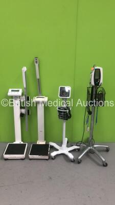 1 x Welch Allyn 420 Series Patient Monitor on Stand with BP Hose and SPO2 Finger Sensor (Powers Up) , 1 x Welch Allyn Blood Pressure Meter on Stand with Hose and Cuff, 1 x Seca Stand on Scales and 1 x Marsden Stand on Scales *S/N B0-01194*