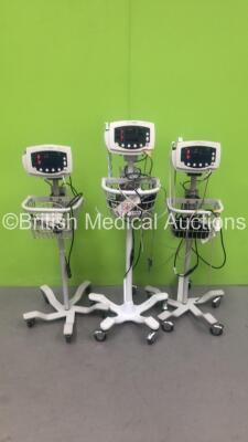 3 x Welch Allyn 53NTY0 Vital Signs Monitors on Stands with Selection of Cables (All Power Up) *S/N JA 54211 / JA067789*