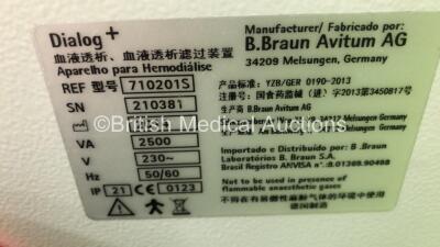 2 x B-Braun Dialog + Dialysis Machines Software Version 9.1B - Running Hours 30476 / 33971 (Both Power Up) - 7
