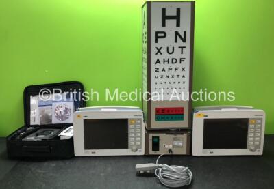Mixed Lot Including 1 x Bedfont Micro+ Smokerlyzer in Carry Case, 2 x Drager Infinity Delta Patient Monitors (Both Damaged-See Photos) 1 x Eye Chart Light Box