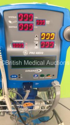 4 x GE Dinamap Pro 400V2 Vital Signs Monitors on Stands with a Selection of Leads (All Power Up) *S/N AAX06380067SA / AAX06380060SA / AAX08230152SA / AAX08100024SA* - 2