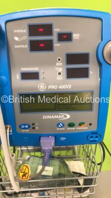 4 x GE Dinamap Pro 400V2 Vital Signs Monitors on Stands with a Selection of Leads (All Power Up) *S/N AAX06380067SA / AAX06380060SA / AAX08230152SA / AAX08100024SA* - 5