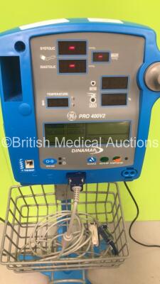 4 x GE Dinamap Pro 400V2 Vital Signs Monitors on Stands with a Selection of Leads (All Power Up) *S/N AAX0810002SA / AAX08100069SA / AAX08100116SA / AAX08100035SA* - 3